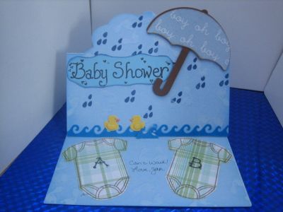 Baby Shower Card
 Paper from Me and my Big ideas mambi sheets pack Baby Boy . We are having Twin Grandsons!  Shower stamp from company no longer around. Hope this is ok :)
