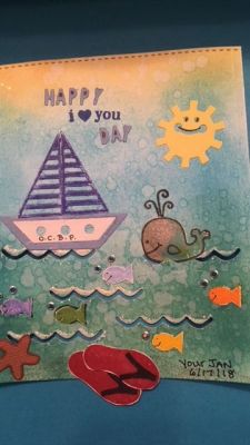 Sailboat2stamp
This is a little card I made for my husband for fathers day! We call it I LOVE YOU DAY. The next picture is a scene that we made outside for the summer. We do something for every season. (tried to make them look the same) 
