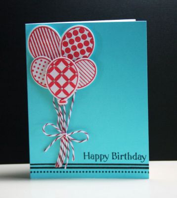 Birthday Balloons
The balloons2cut dies/stamps and birthday2celebrate were so much fun to play with.  The border was drawn on the bottom with black markers.  The baker's twine is from The Twinery.  Added a little bling to the top balloon (because my niece LOVES bling). 
