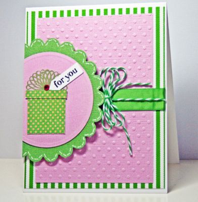 Present for You
The gift was paper pieced and I stamped the bow twice on top. DP is from Recollections Signature Series and twine is from The Twinery. 
