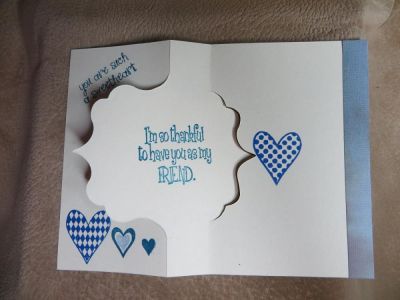 Inside Fancy frame Die flip-It Card
Used Hearts2die4 and messages4friends Corflower, Sky and Blueberry Colorbox from Stephanie Barnard, and framelits fancy frames from sizzix on front of card
