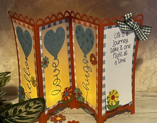 String Word Balloons in Flight
Tea lights behind the Dressing Screen card shining through the vellum. 
