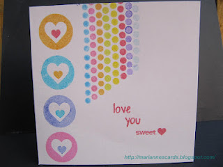 Pastel Sweetheart
I don't have many pastel inks, so I used stronger colours and stamped off on scrap paper to achieve the pastel look. As a result, some of the stamping isn't entirely clean. I will get better! I had a lot of fun creating the dotted columns with the dot from umbrella4you.
