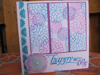 Birthday Card for Mum
Used the big and little mum outline to create the patterned paper, and watercolored the big mum and adhered with foam pads t create some dimension. 
