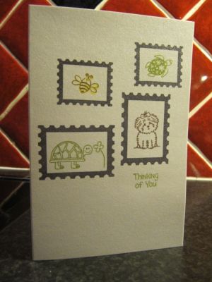 We're all Thinking of You
Added a bee from bees4you to the lovely collection of creatures from postage2stamp. 
