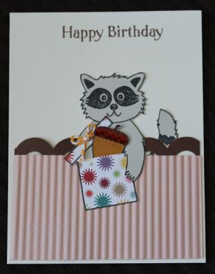 Inspired by Design Team member Laura!  Fell in love with the raccoon hanging over...
Inside sentiment, "Hope your day is wild."
