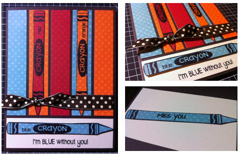 Blue Without You
Card made by stamping black onto Bo Bunny colored dot paper and cutting out crayons.  Also used Stamps4Crayons.  
Keywords: Crayons2Stamp, Stamps4Crayons