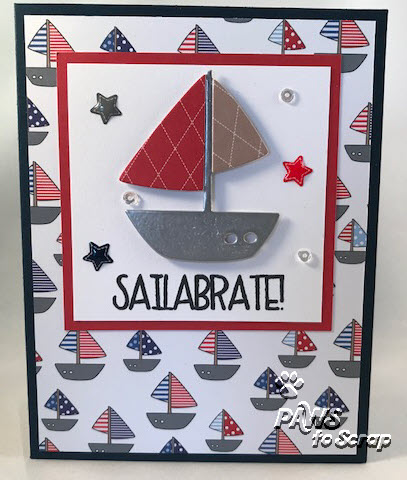 Supplies Used - Sailabrate
Stamps and Dies:  Sailboat2Stamp and Sailboat Dies (The Stamps of Life)
Ink & Embossing:  Versamark; Silver Embossing Powder (Ranger); Licorice (The Stamps of Life)
Paper:  Cardstock and Pattern Paper from The Stamps of Life February 2018 Card Kit
Other: Epoxy Star Stickers (The Stamps of Life February 2018 Card Kit); Sparkling Clear Sequins (Pretty Pink Posh); 

