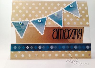 Amazing
Created this card with an acetate window so the sentiment shows on the inside.  You only see the word "amazing" from the outside.  When you open the card, it says "you are amazing" inside.  
Keywords: Window Banner