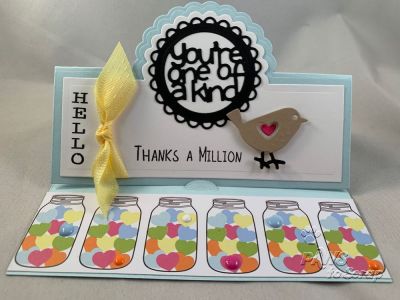 One of a Kind Stand-up (standing view)
sayings4jars (The Stamps of Life); Sentiment Stamp Set*, Scalloped Circle Stand-up Card Die Set (Sizzix);

