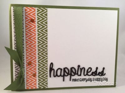 Happiness
Supplies for this card were from The Stamps of Life August Card Kit
Other Supplies:  Versamark, Versafine and Clear Embossing Powder; sequins from Pretty Pink Posh

