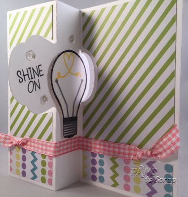 Shine On (Inside the Flip)
Cardstock:  The Stamps of Life*
Pattern Paper:  The Stamps of Life*
Stamps:  lightbulb2stamp from The Stamps of Life
Dies:  Light Bulb dies and Lively Flip-its Die Set from The Stamps of Life
Ink:  The Stamps of Life
Ribbon:  Gingham Ribbon from The Stamps of Life*
Other:  Sequins from Pretty Pink Posh and Liquid Glass from Close To My Heart
*from The Stamps of Life February 2015 Card Kit

Keywords: Shaker lightbulb2stamp Light Bulb Dies
