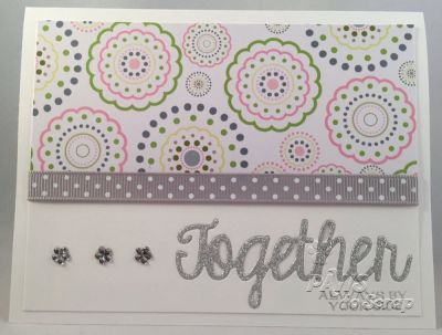 Together
Stamps:  February Card Kit Stamp Set (The Stamps of Life)
Ink:  Storm (The Stamps of Life)
Paper:  Marshmallow, Pattern Paper from February Card Kit (The Stamps of Life), and POW Silver (American Crafts)
Accessories:  Ribbon and Flower Jewels (The Stamps of Life February Card Kit)

