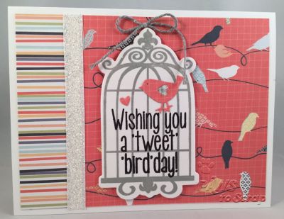 Tweet Birthday
Supplies Used - Tweet Birthday
Stamps:  birdcage2stamp (The Stamps of Life)
Ink: Licorice and Cloud (The Stamps of Life)
Paper:  Birds of a Feather (Kiwi Lane) and Marshmallow (The Stamps of Life
Accessories:  Shimmer Trim (Close To My Heart), Twine (The Stamps of Life)


