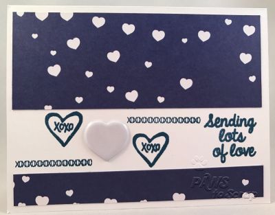 Sending Lot of Love
Supplies Used - Sending Lots of Love
Stamps:  Stamp Set from The Stamps of Life December 2016 Card Kit
Ink: Midnight (The Stamps of Life))
Paper:  Powdered Sugar Cardstock and Pattern Paper (The Stamp of Life December 2016 Card Kit
Accessories:  Puffy Embellishment (The Stamps of Life December 2016 Card Kit

