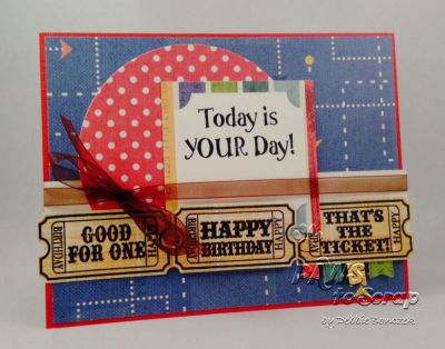 Good For One Happy Birthday
Made this card using a Mojo Monday sketch.  Love these tickets!  
Keywords: Birthday, Tickets2Stamp, Birthday2Celebrate