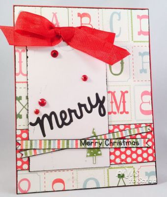 Merry
Cardstock, Pattern Paper, Tag, Ribbon, Die, Stamp and Rhinestones all from The Stamps of Life September Card Kit.
Ink:  Memento and Stampin' Up

