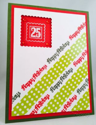 25 - Happy Holidays
Cardstock, Stamp, Washi Tape and Rhinestones all from The Stamps of Life September Card Kit.
Ink:  Versamark, Ranger White Embossing Powder, and Stampin' Up

