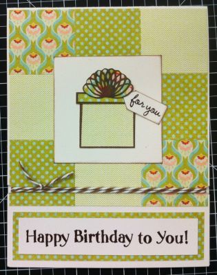 Happy Bday to You
I paper pieced the image with chocolate ink.  I used pattern paper scraps from Basic Gray, and the tag was just hand cut.  
Keywords: birthday2celebrate