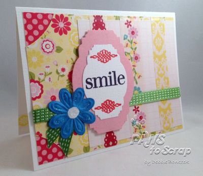 Smile
Cardstock - Bazzill
Pattern Paper - Echo Park Sweet Girl
Embellishments - Echo Park Sweet Girl Washi Tape, Flowers from Petaloo
Ink- Color Box
Stamps - Calm2Keep from Stamps of Life
Dies - Majestic Label from Sizzix
Ribbon - Stampin' Up
Other:  Stickles and Enamel Accents (Ink Essentials)
