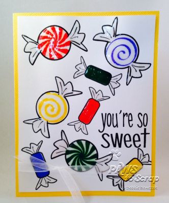 Colorful thank you card!  Used liquid class to make my wrappers look shiny.  
Keywords: candy2share thanks
