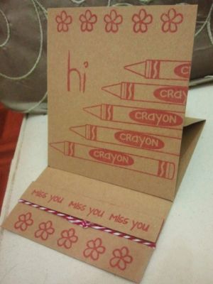 Hi Easel Card
Stamp with red dye ink and some twine to embelish
Keywords: crayons2stamp