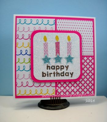 Birthday Glitter
I ran the HB panel through a Xyron face down and then added a very fine clear glitter to the panel.
