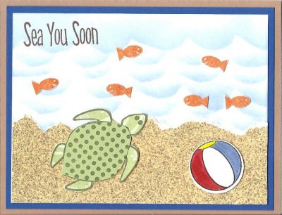 Sea You Soon
still playing with the gold fish, love starting with white paper and using inks to make my water and added paper that looks like sand
