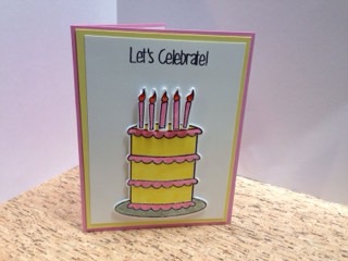 Girly Birthday Card
I stamped and then colored in the layers and candles. Diecut and popped up on card front. 

