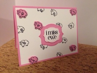 I Miss Ewe
Made my own background paper. Stamped and die cut the sentiment.
