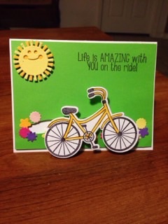 Spinner Bicycle Card
I used two buttons to place in the opening so the bicycle moves acrossed the card. 
