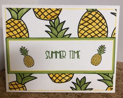 Summer Time 
Super quick card. Made my own background paper. Added a bit of shimmer to the pineapple crowns. 


