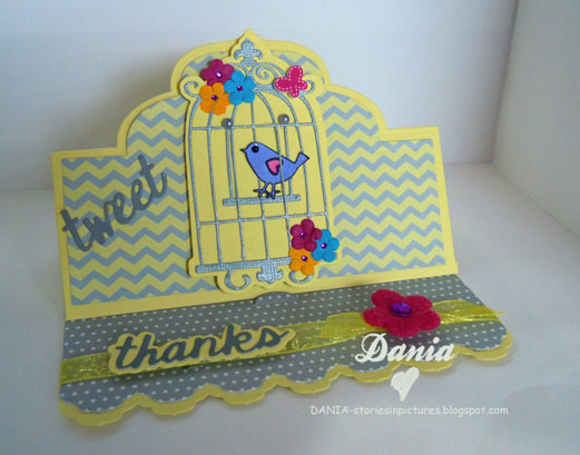 For the "tweet" I snipped the "s" from the sweet included in the Elegant Stand up and replaced it with the "t" from the thanks included in the same kit. 
