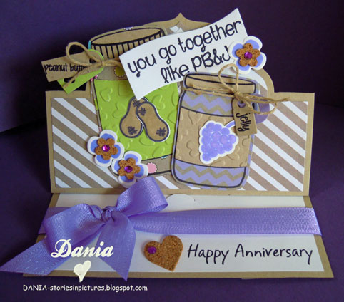 Happy Anniversary Dad and Mom
I had to do a little surgery to create the "you go together like PB&J"  the "you" is from "you rock" from Sizzix Tags & Words.   The font is the same. :)  
