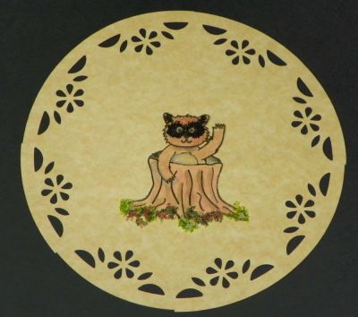 Rocky Racoon
Made using Stamps of Life  racoon2love, We R Memory Mini 8 punch and Flower Soft on his tummy, mask and under the tree stump.

