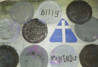 For Billy
an art journal page. I made while watching Billy Graham being bought to the US Capital. 
My first attempt at Gelli printing.

