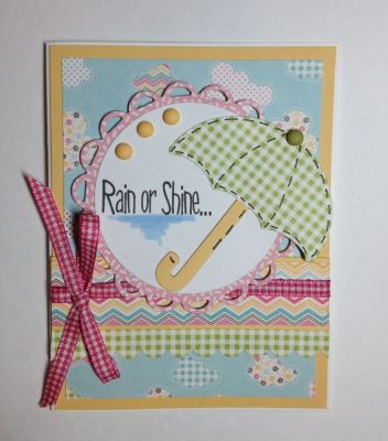 Rain or Shine
I decided to use the cute die cut of the umbrella and the words Rain or Shine for my card today to make it extra bright and cheery for my friend who is going through some hard times.


Keywords: Rain Or Shine