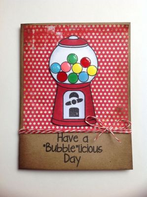 Nostalgic 
I wanted to capture the vintage look of a gumball machine, so I used distressed paper and inked up the edges with distress ink.
http://sweet-buttons-and-tiny-bows.blogspot.co.at/
