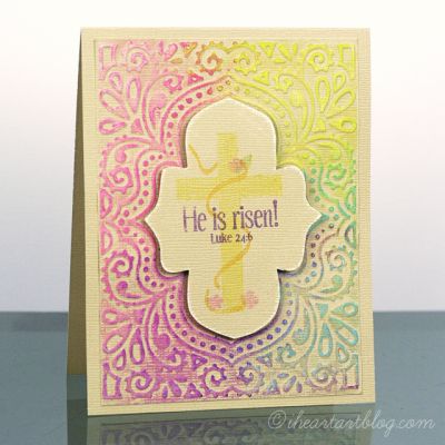 Inspirational Easter Card
Here's a card I made using a background created from a Sizzix Textured Impressions embossing folder colored with Gelatos!
Keywords: easter4him