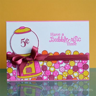 Bubble-rific!
Here's a fun card I created using the gumball background and the little filler images!
Keywords: bubblegum4me, moregum4me, gum4backgrounds