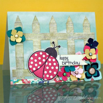 Birthday Bug
Here's a card I created using the ladybugs2love stamp set, some fun Crate (Maggie Holmes) Papers, and Sizzix Dies (fence, hydrangea)!
Keywords: ladybugs2love