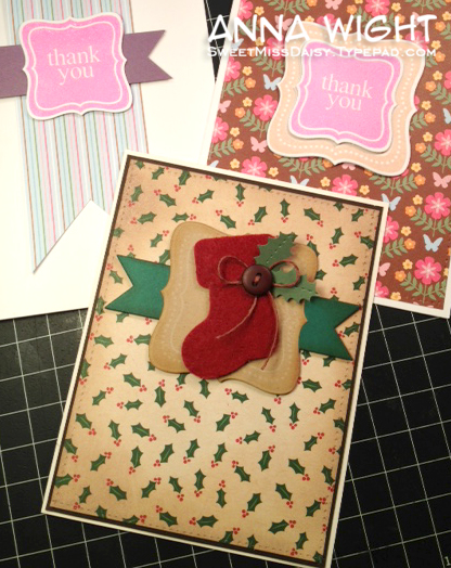 Felt Stocking
I used Labels6 to stamp the little kraft colored background for the felt stocking.
Then, mailed off the card to a friend for Christmas before taking an "official" photo of it! This cell phone snap is all I have! *grin*
