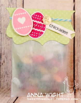 Easter Treat Topper
Create fun treat bag toppers using any large shape die, folded in half, and decorate with eggs from eggs4easter stamped and die cut using coordinating die.
