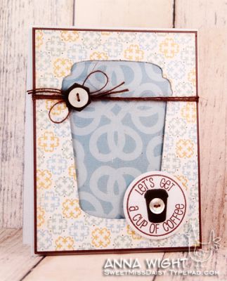 Reverse Die Coffee Invite
A fun invitation for coffee card, using Coffee4Two and the negative space of the coffee die, as well as the mini coffee die. LOVE that thing! Also features the mini hex die under the button/bow.
Keywords: coffee4two coffee die hexagon