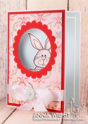 Bunny Window Card Front
I cut a circle window through the front of the card to allow the bunny, who's on the inside of the card, show through.
Keywords: bunny4easter