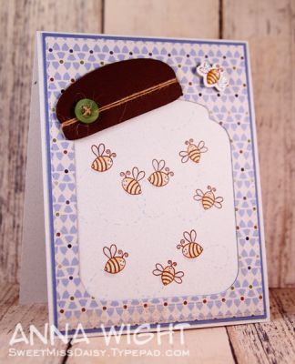 Jar o' Bees!
I used the negative space of the jar die with lid to create the jar, and added a lid die just off to the side so that one little bee could escape!
Keywords: jar die with lid jar4candy