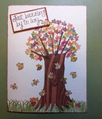 Buzzing By To Say...
I made this card for a very good friend!  He has a favorite tree and enjoys watching the bees that have made it their home!  
Keywords: bee4me, hive4bees