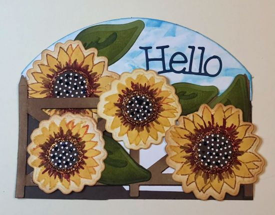 Gatefold card
really fun card.  card 2 of the class
Keywords: sunflowers, gate