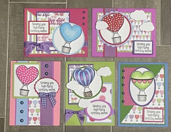 Birthday Balloons
Cut up the entire patterned paper pad and went to town making cards with the December 2024 Card Kit!  So Fun!!!  I'll post a few more pics to showcase the cards
Keywords: Birthday Balloons Heart Hot Air Balloons