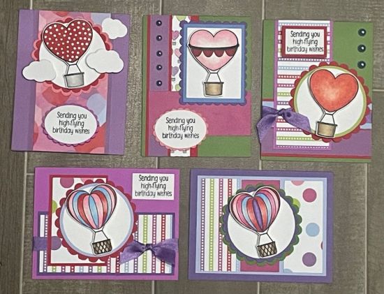 Birthday Balloons 2
Cut up the entire patterned paper pad and went to town making cards with the December 2024 Card Kit!  So Fun!!!  I'll post a few more pics to showcase the cards
Keywords: Heart Hot Air Balloons birthday card kit
